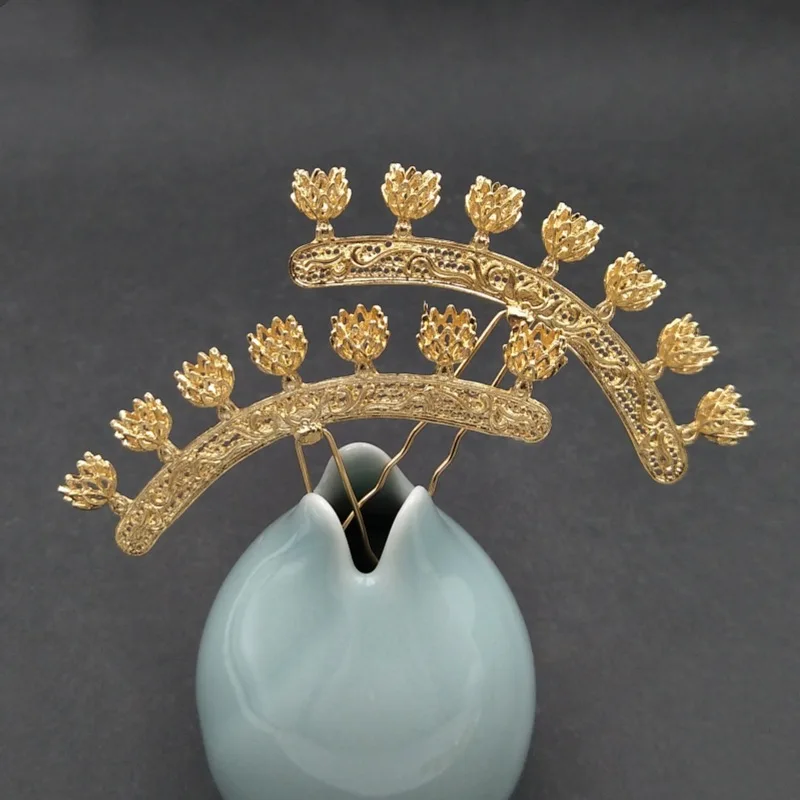 ヴィンテージ花ヘアクラスプ装飾-10-個-diy-アクセサリー卸売ゴールドメッキ金属飾りジュエリー装飾アクセサリー
