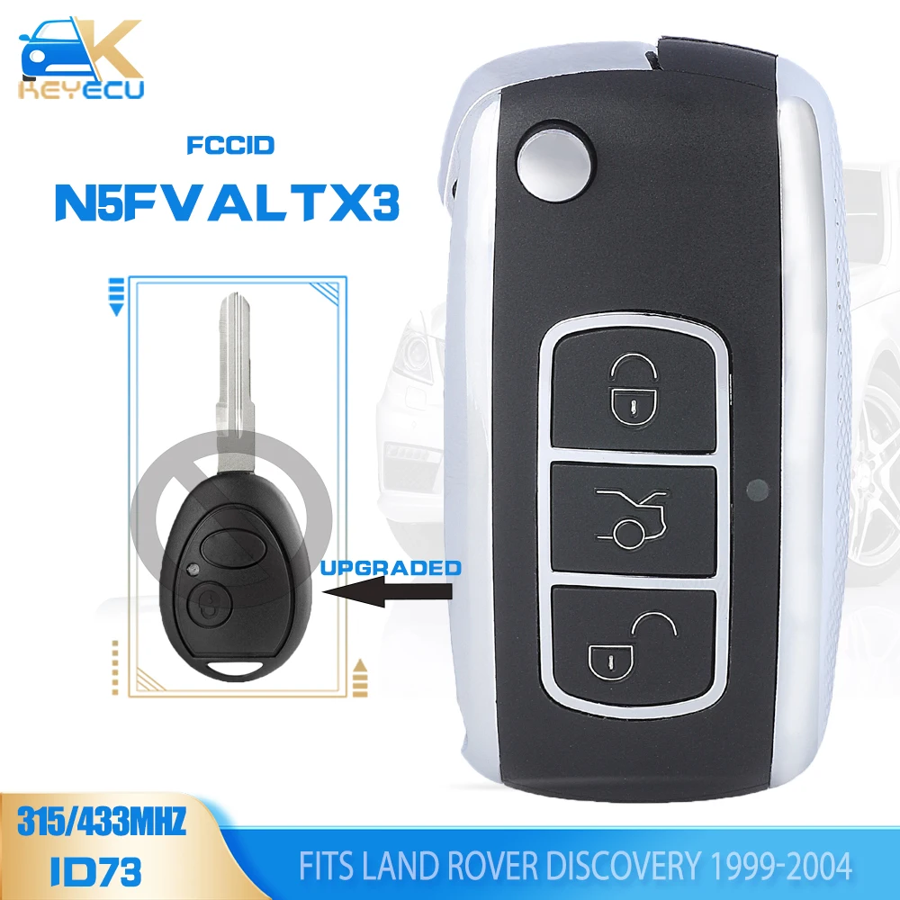 KEYECU Upgraded Flip Remote Key Fob 315MHz/433MHz ID73 for Land Rover Discovery 1999 2000 2001 2002 2003 2004 - FCC: N5FVALTX3