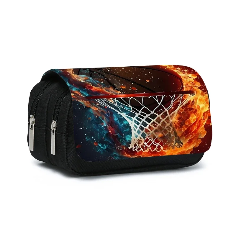 Basketball Double Layered Flip Pen Case for Boy and Girls Best Gifts 2D Flat Cartoon School Supplies Pencil Case for Children
