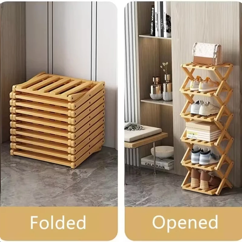 New Portable Small Foldable Shoe Rack Without Installation,Bamboo Shoe Rack for Storage.Ideal for Hallway,Bedroom,Living Room view 3