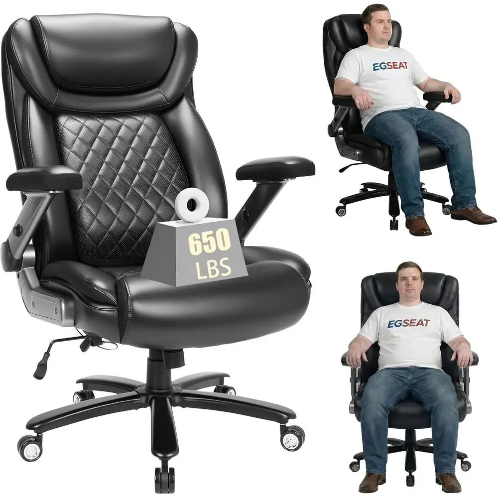 

Ergonomic High-Back Big and Tall Office Chair with 3D Armrests, Wide Seat, 120-Degree Rocking, Black PU Leather