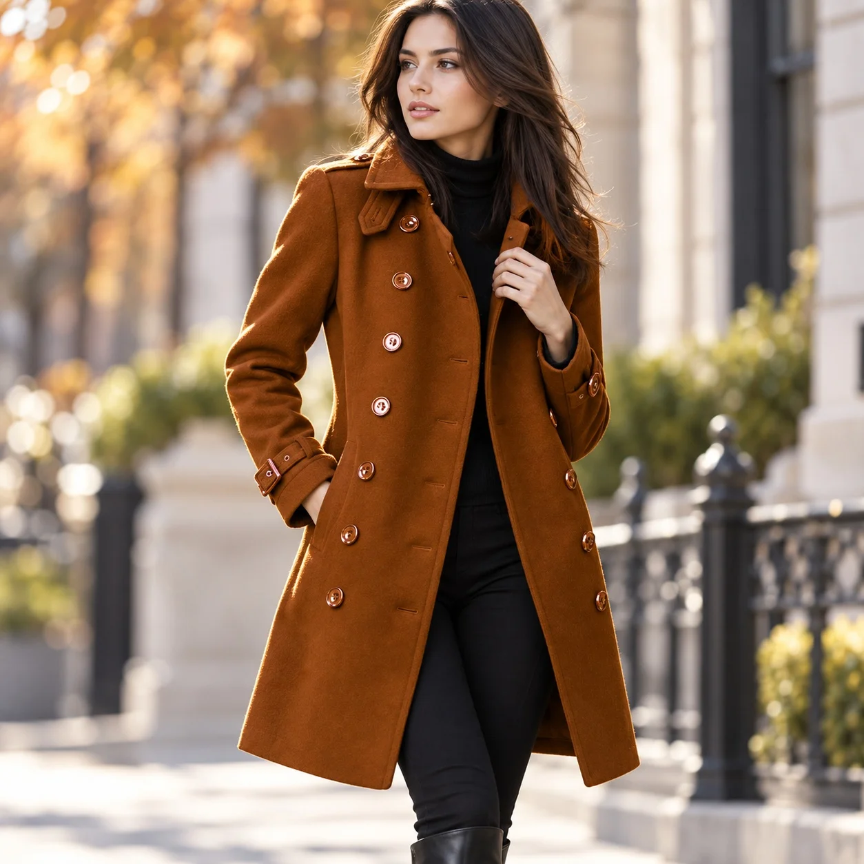 Patchwork Loose Fit Coat Midi Length Elegant Commuter with European and American Style Double Breasted Casual Women Coat
