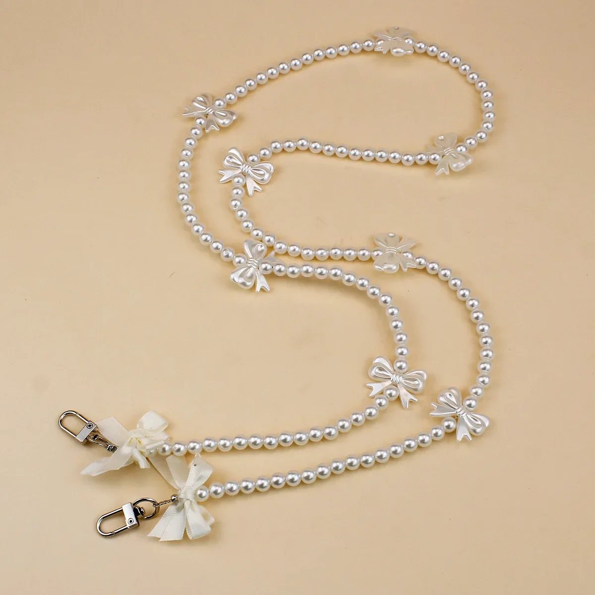 Bowknot اللؤلؤ حقيبة سلسلة الهاتف الحبل حقيبة يد مقابض محفظة استبدال طويل مطرز سلسلة الكتف الهاتف المحمول حقيبة الأشرطة حزام #2