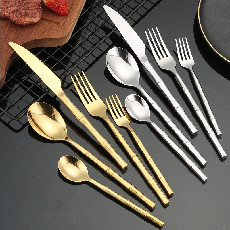 

304 Stainless Steel Slub Handle Tableware Set Creative Western Food Knives Forks Spoons Five-piece Set Light Luxury Dinnerware