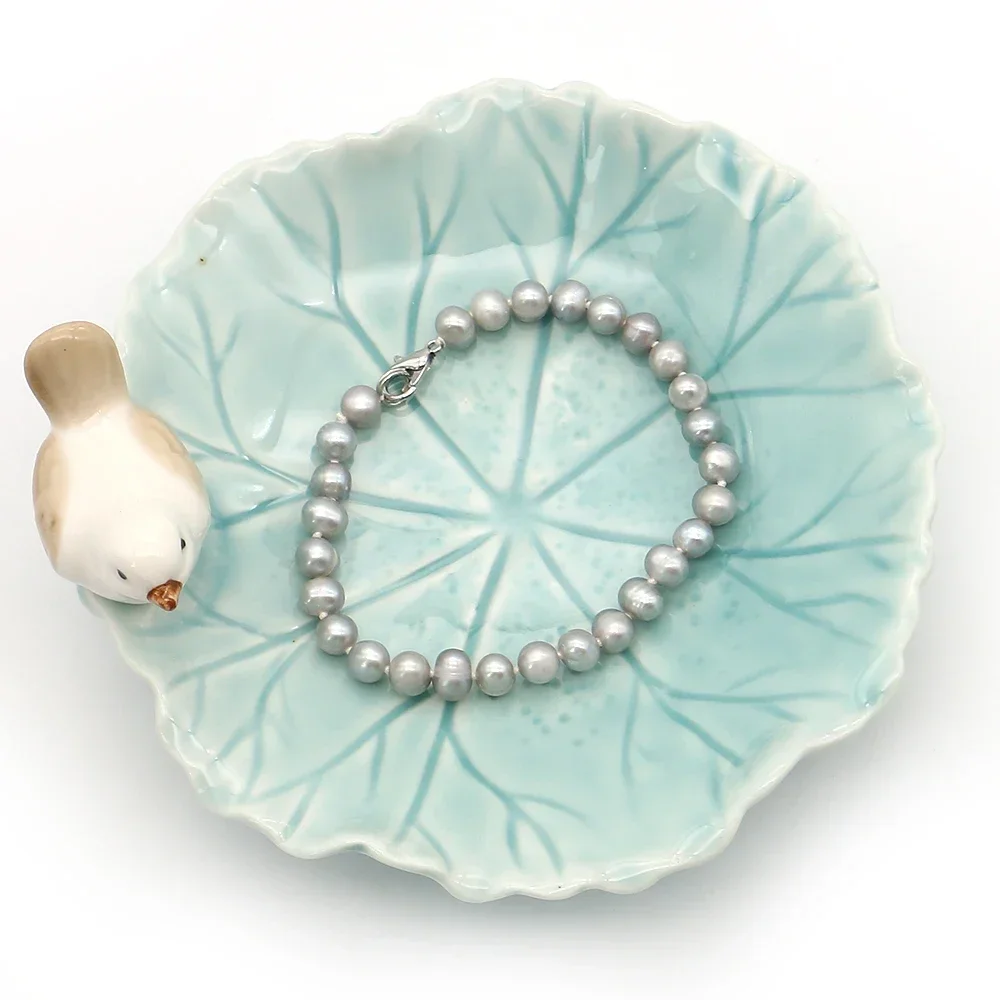 Creative Exquisite Polished Round Natural Freshwater Baroque Pearl Beads Silver-color Beaded Bracelet Jewelry Gift Accessory