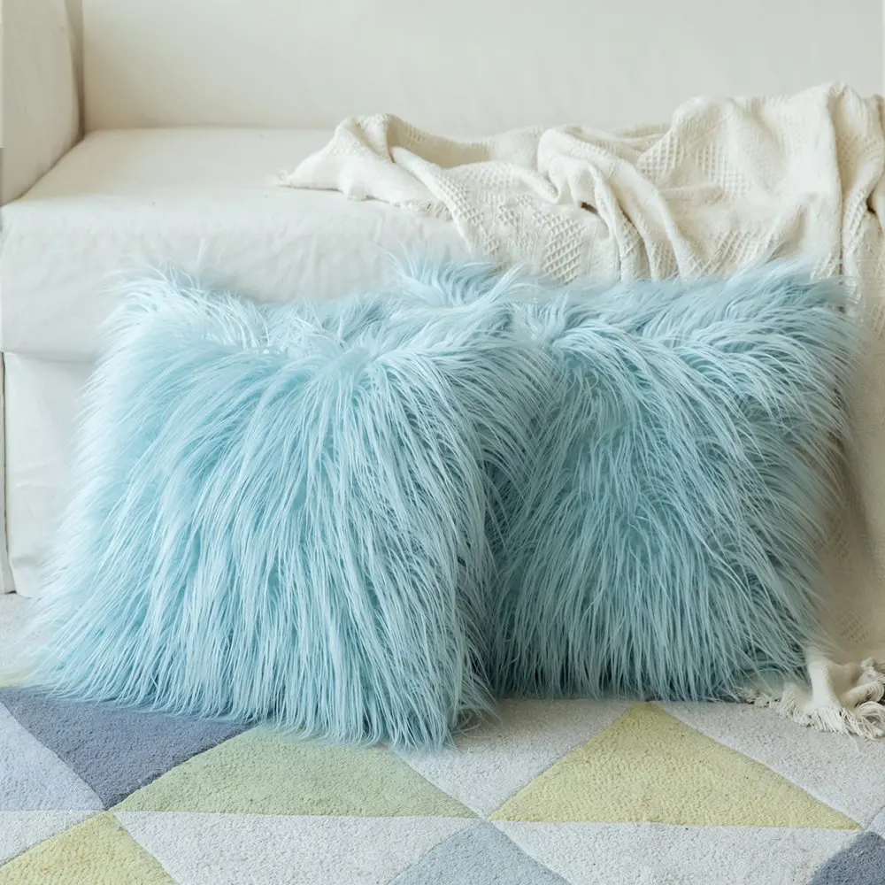 นุ่มสบาย Fluffy Solid Plush โซฟาเบาะรองนั่งฝาครอบโมเดิร์นโยนกรณีหมอนโซฟารถยนต์ Home Decor อุปกรณ์45*45ซม.