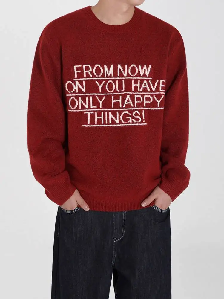

SYUHGFA Men's Sweater Men 2025 Winter Thickened Sweaters Cleanfit Round Neck Knitted Letter Print Loose Male Pullovers New