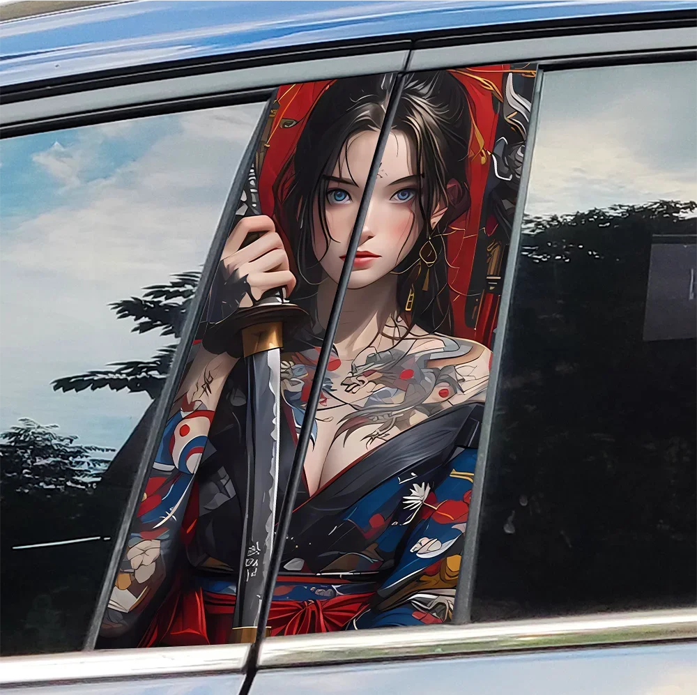 

Female Samurai Car Stickers Auto B-pillar Car Center Column Decor Cover Scratches Waterproof Sunscreen Vinyl Decals Accessories
