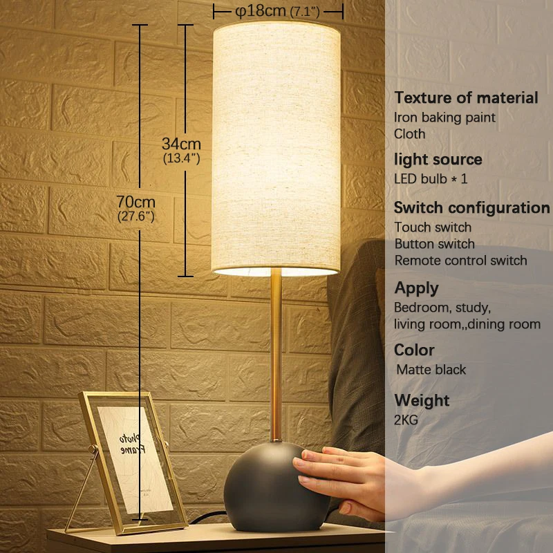 TEMOU Modern Touch Dimming Table Lamp LED Creative Simple Personality Bedside Desk Light for Home Living Room Bedroom