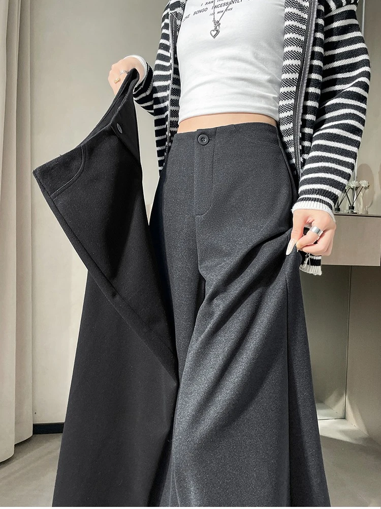 High Quality Woolen Suit Wide-leg Pants Women Fall Winter High-waisted Loose Trouser Female Chic Thick Outwear Bottoms New ZT328