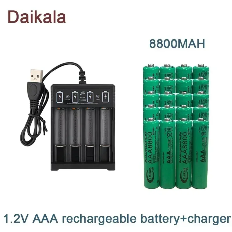 AAA  Alkaline Battery 1.2V 8800mAh, Flashlight, Toy, Watch, MP3 Player, Replacement Nickel Hydrogen Battery,+Charger