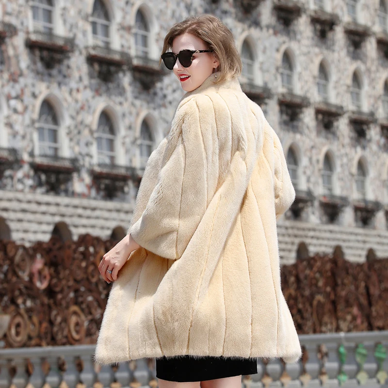 

tidy 2023 velvet new imported female long section mink coat collar slim mink fur coat female