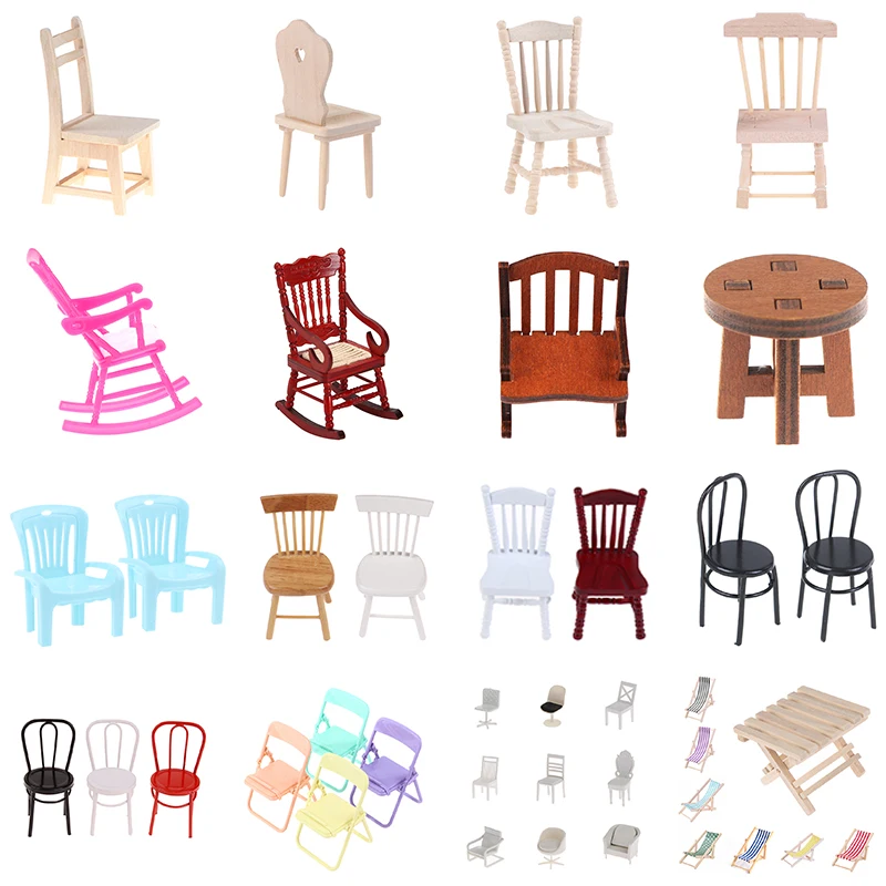 54 Styles Dollhouse Miniature Furniture Simulation Chair Sofa Stool Model Kids Pretend Play Toys Doll House Decor Accessories