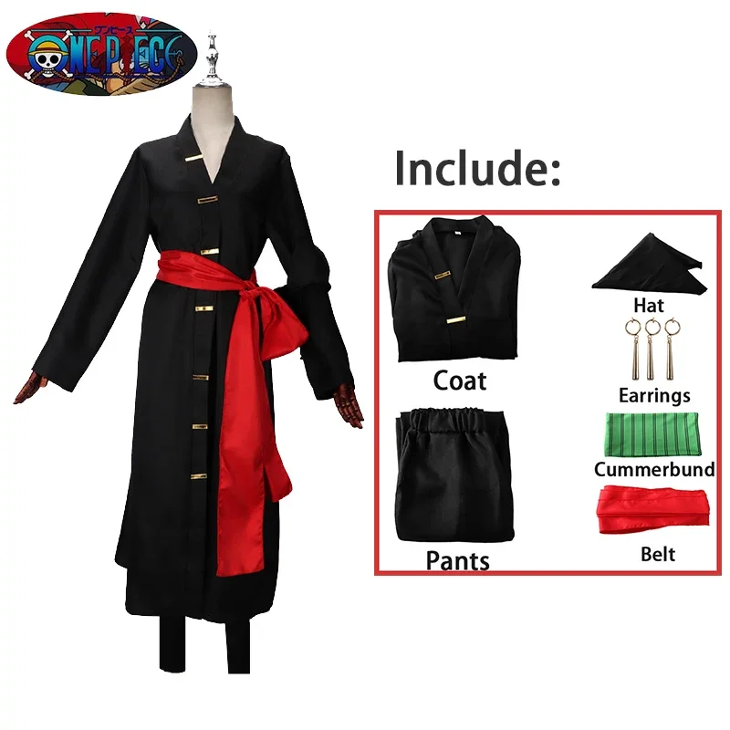 Anime Cosplay Costumes Roronoa Zoro Black Cosplay Costumes Halloween Costumes Kimono Role Play Clothing Party Uniform Suit Wig