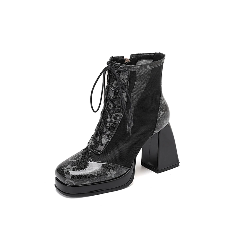 

Женские ботинки из натуральной кожи с застежкой-молнией и круглым носком, весенние удобные и дышащие короткие ботинки на квадратном каблуке со шнуровкой и закрытым носком, 999-9