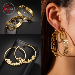 Goxijite Hip Hop Stainless Steel Custom Name Earrings For Women Personalized Name Hoop Earring Nameplate Handmade Jewelry Gift