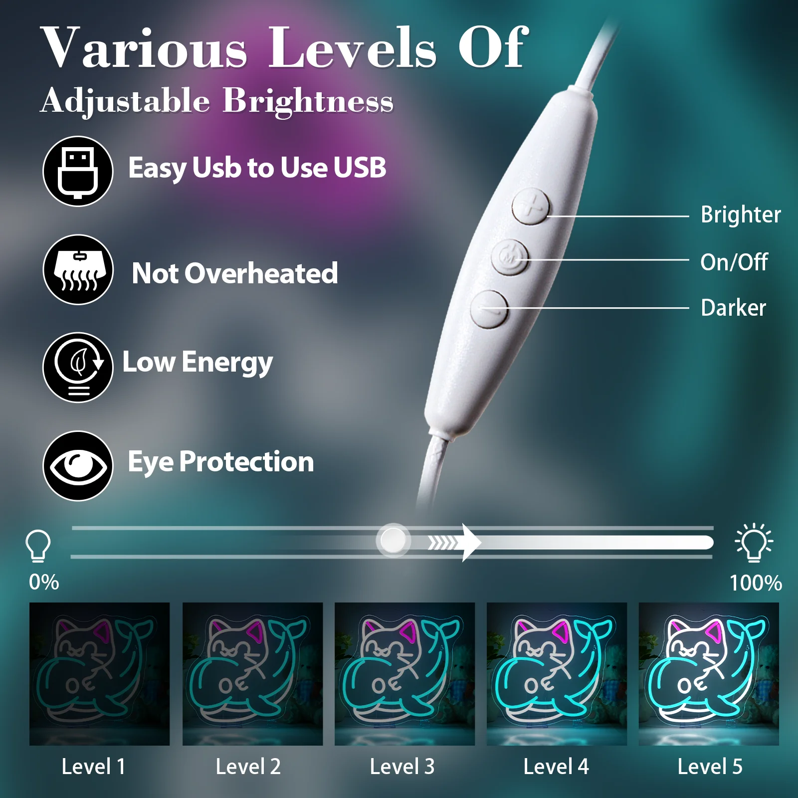 Kitten Dolphin Neon Signs Custom For Wall Art Decor 5/12V USB Power With Dimmable Switch Animall For Bedroom Party Club Decor