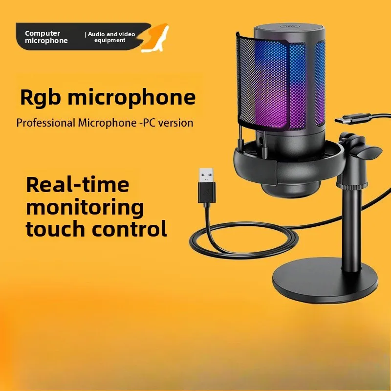 

RGB desktop computer microphone dedicated for game monitoring and live karaoke recording