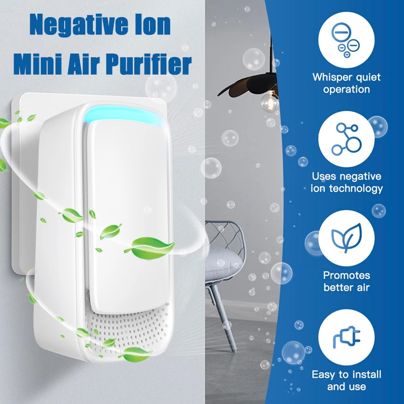 

Мини-очиститель воздуха с отрицательными ионами, бесшумная работа, подключаемый к сети, для улучшения воздуха в помещении, для владельцев домашних животных, кухни, курильщиков, туалета, ванной комнаты