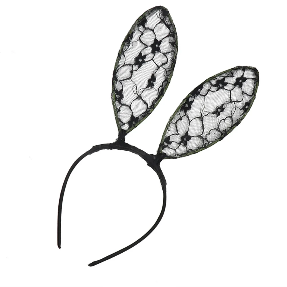 

Rabbit Ear Hair Hoop Black Lace Hairband Bunny Ears Party Headband Charming Hair Accessories for Cosplay Festivals