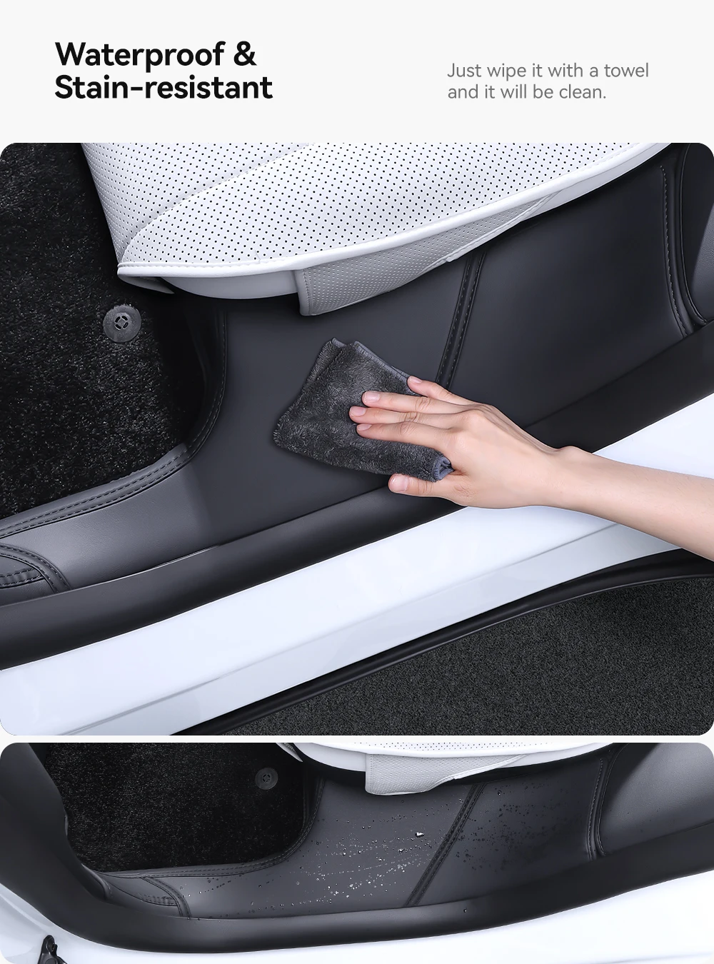 YZ für Tesla Model Y Juniper 2022, neue Leder-Kofferraummatten, vollständig umgeben, wasserdicht, rutschfeste Liner, individuelles Bodenmatten-Zubehör – Detail 6