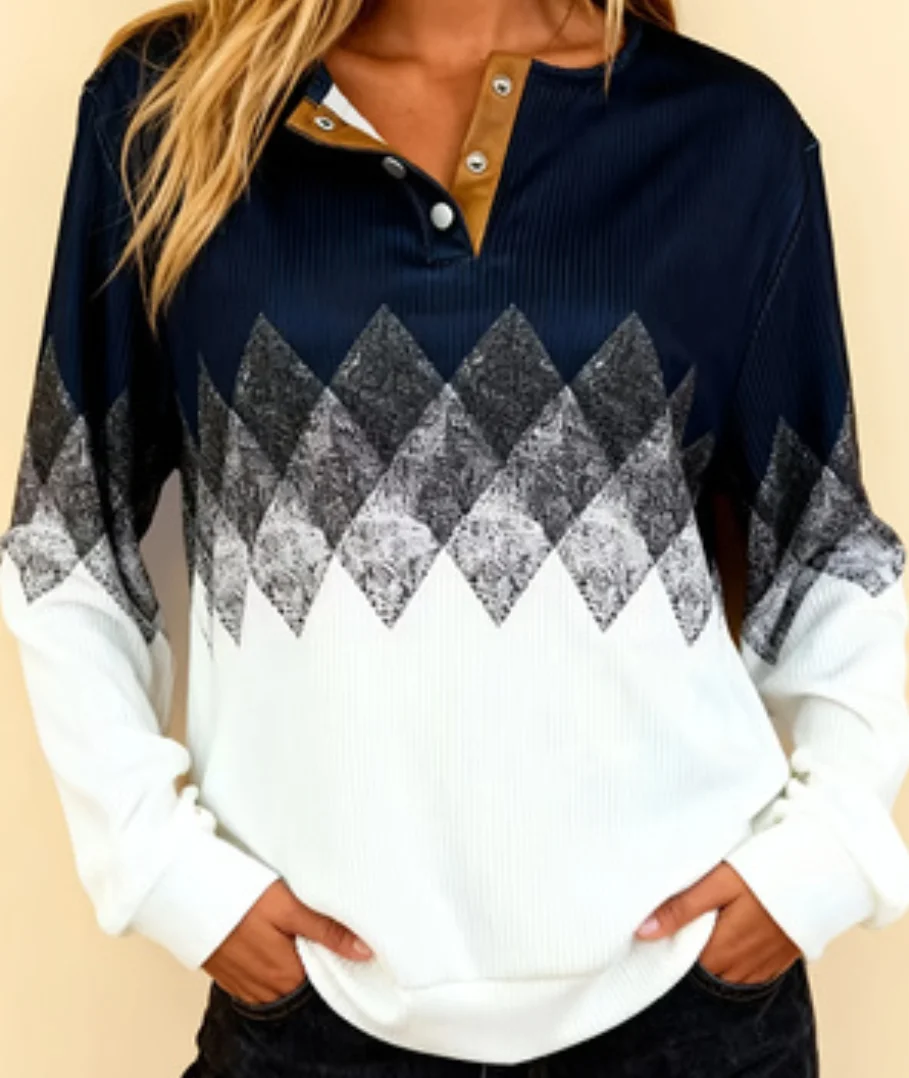 

The diamond-patterned Henry collar hoodie with color-blocking and loose long-sleeved top is a cross-border bestseller