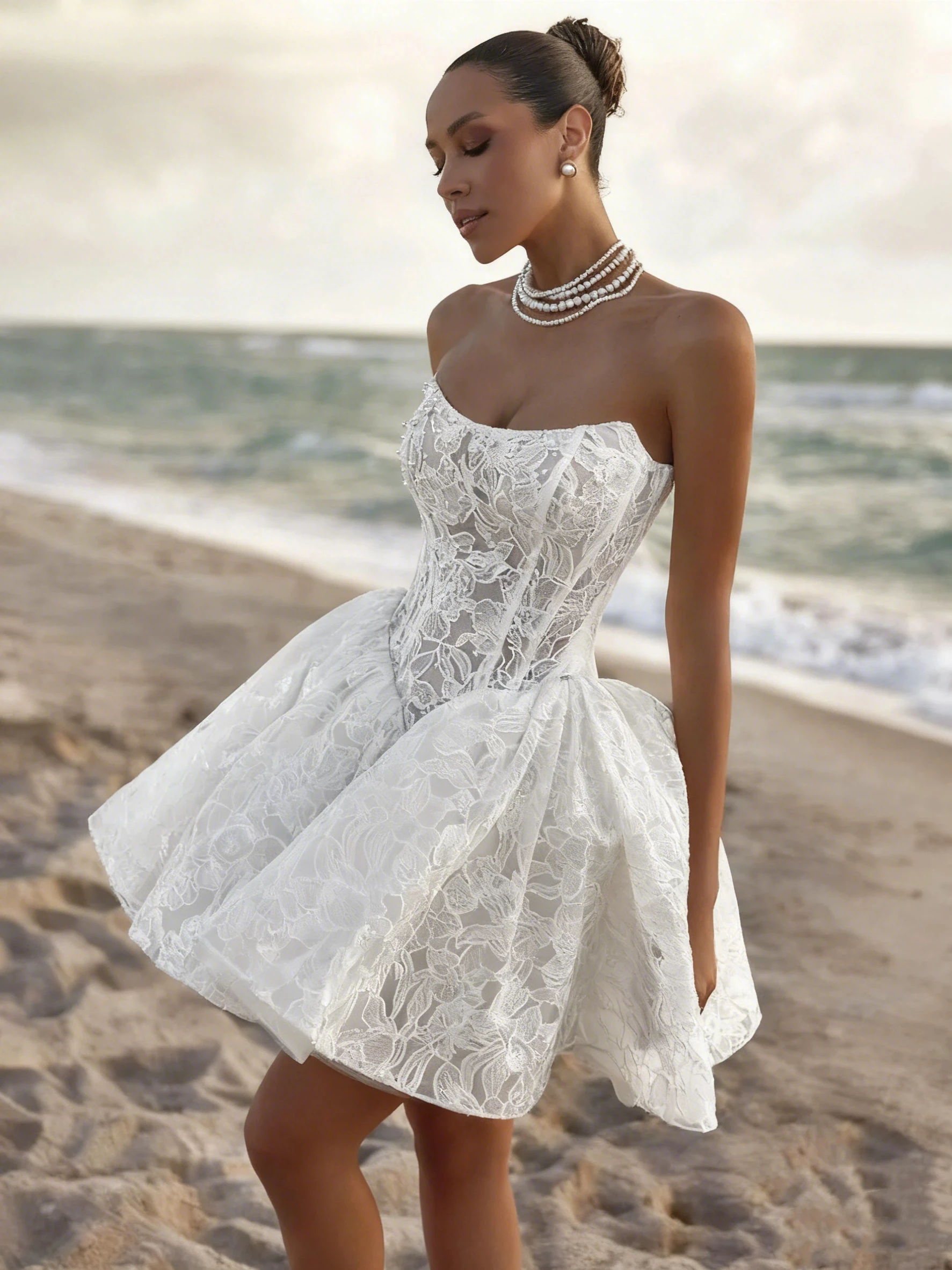 Elegant Mini Short A-Line Decal Princess Women's Wedding Dress 2026 Sexy Backless Sleeveless Beach Dance Bridal Gown Customized