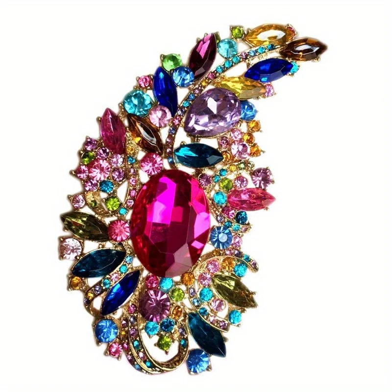 1pcs Shiny Large Rhinestone Solid Color Brooches Pins Exquisite Crystal Party Banquet Jewelry Badges for Lady