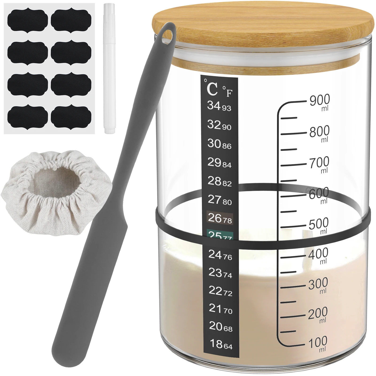 Zuurdesem Starter Jar Kit Zuurdesem Starter Container Bakken Gisting Pot Voedsel Opslag Pot Keuken Brood Bakken Accessoires - afbeelding 2