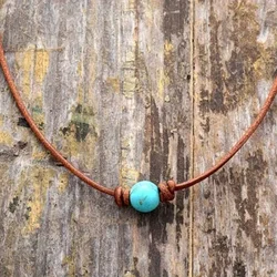 Bohemian Natural Stone Turquoise Necklace, Braided  For Men Women Jewelry