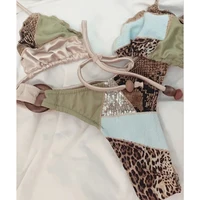 Patchwork Swimsuit Print Bikini Swimwear Swimsuit Women Separates Bead Swimwear Two Piece Side Straps Swimsuit Bathing Suit 2