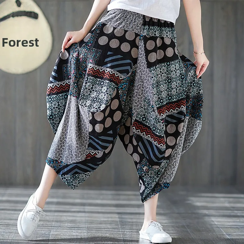 

Этнические свободные хлопковые льняные леггинсы с высокой талией, большие размеры, повседневные свободные леггинсы с высокой талией, летний сезон