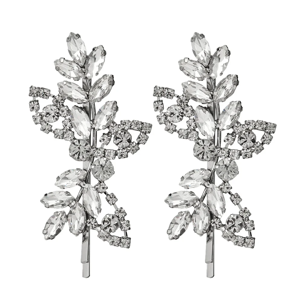 

2 шт., заколки для волос в виде листьев со стразами, сверкающие аксессуары для волос, идеально подходят для вечеринок, повседневного использования, прочные заколки для девочек и женщин