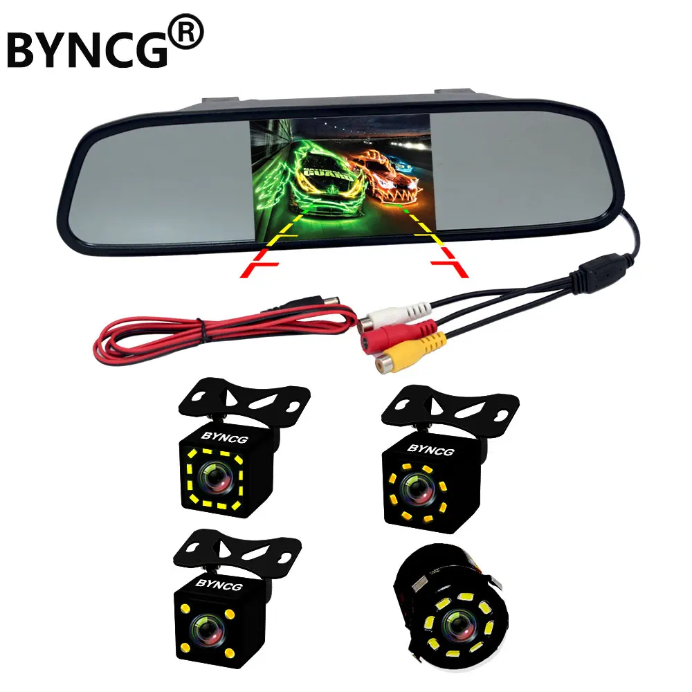 

4.3 Inch RearView Mirror Monitor Auto Parking System + LED Night Vision Backup Reverse CCD Car Rear View Camera 4 Choose