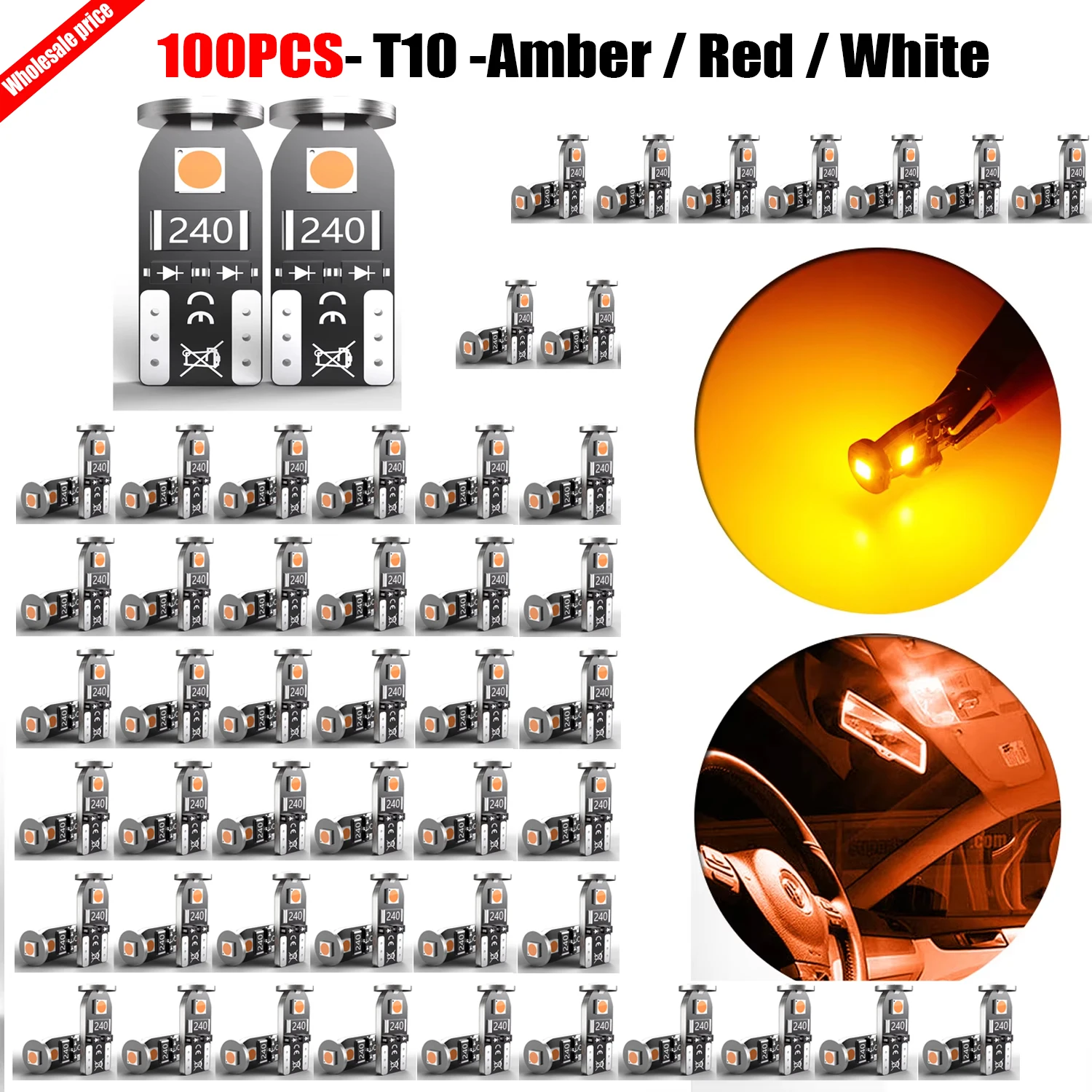 100x T10 W5W LED Parking Vanity Mirror Light Bulbs Anti-Flicker Powerful For Volvo XC60 XC90 S60 V70 S80 For BMW E60 E90 E91 E92