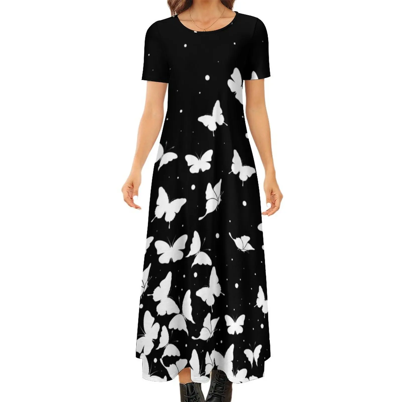 

Butterfly pattern Round Neck Short Sleeve Dress ceremony dresses dress party night