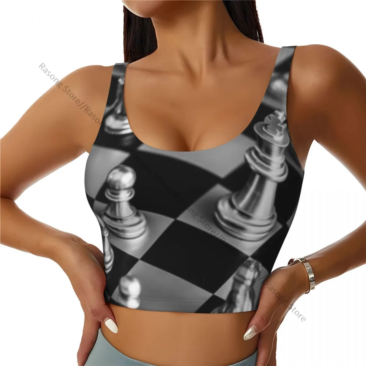 

Women Sexy Sports Vest Strategy Chess Chessboard Female Streetwear Sport Lingerie Tee Crop Top