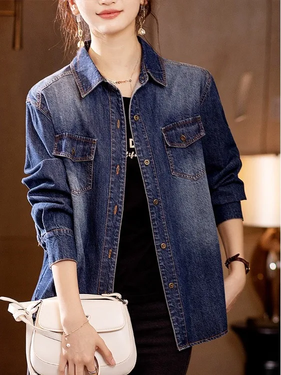 

Свободный длинный све, джинсовый тюре, женская повседневная верхняя одежда, весна-осень, новый дизайн, топ с воротником для похудения