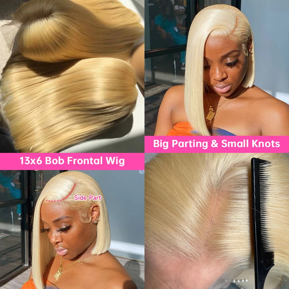 13x4 13x6 613 Blonde Bone Straight Human Hair Bob Wigs Pre Plucked Lace Frontal Wigs Vietnamese Short Bob Lace Front Wigs for Women Honey Blonde Lace Front Human Hair Wig Pre Colored 8 10 12 14 16 Inc image 5