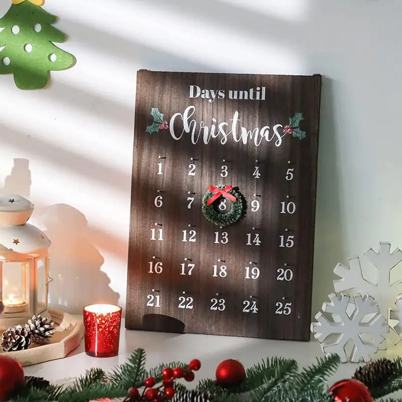 Wall Christmas Countdown Calendar Wooden Wall Sign Christmas Countdown Ornament Seasonal Vintage Elegance 25 Days Countdown Sign