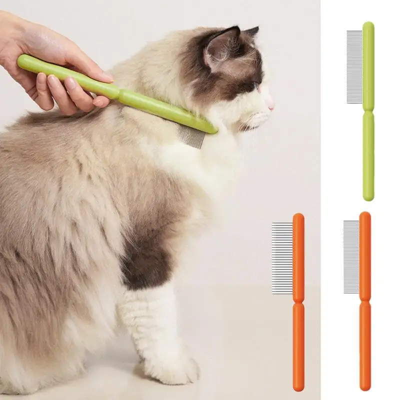 Stainless Steel Grooming Comb With Ergonomic Handle Cleaning Floating Hair Comb For Dogs Cats Pets Grooming Accessories