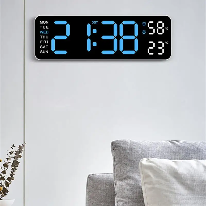 Digital LED Alarm Clock with Calendar,Temperature and Humidity. Acrylic or Mirror Surface Selectable. Desk Clock or Wall Hanging