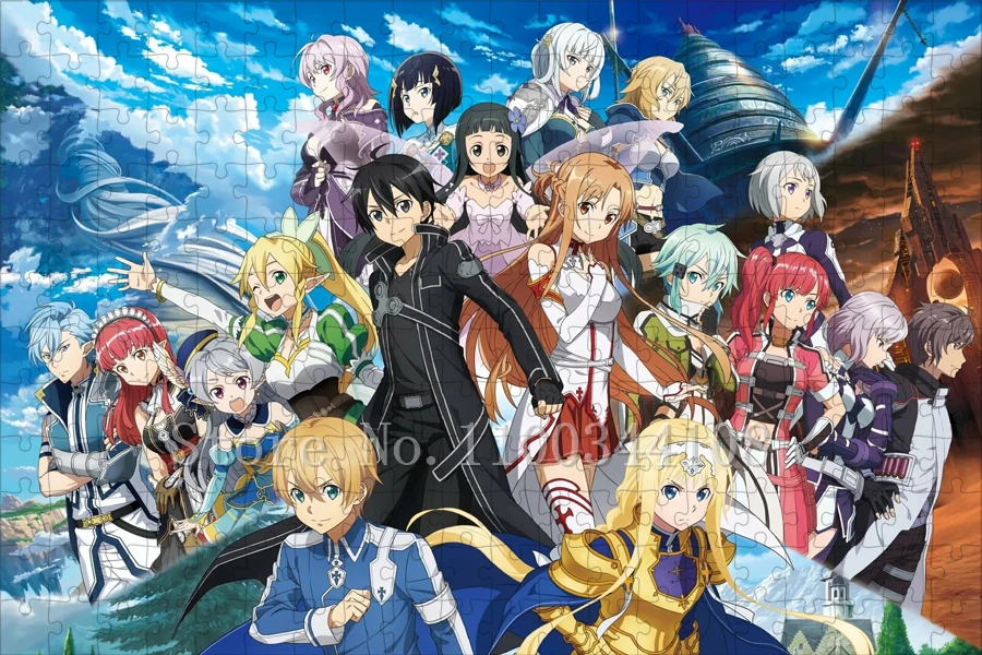 300/500/1000 Pieces Japan Anime Puzzles Sword Art Online Character Kirito Asuna Jigsaw Puzzles Kids Intelligence Education Toys