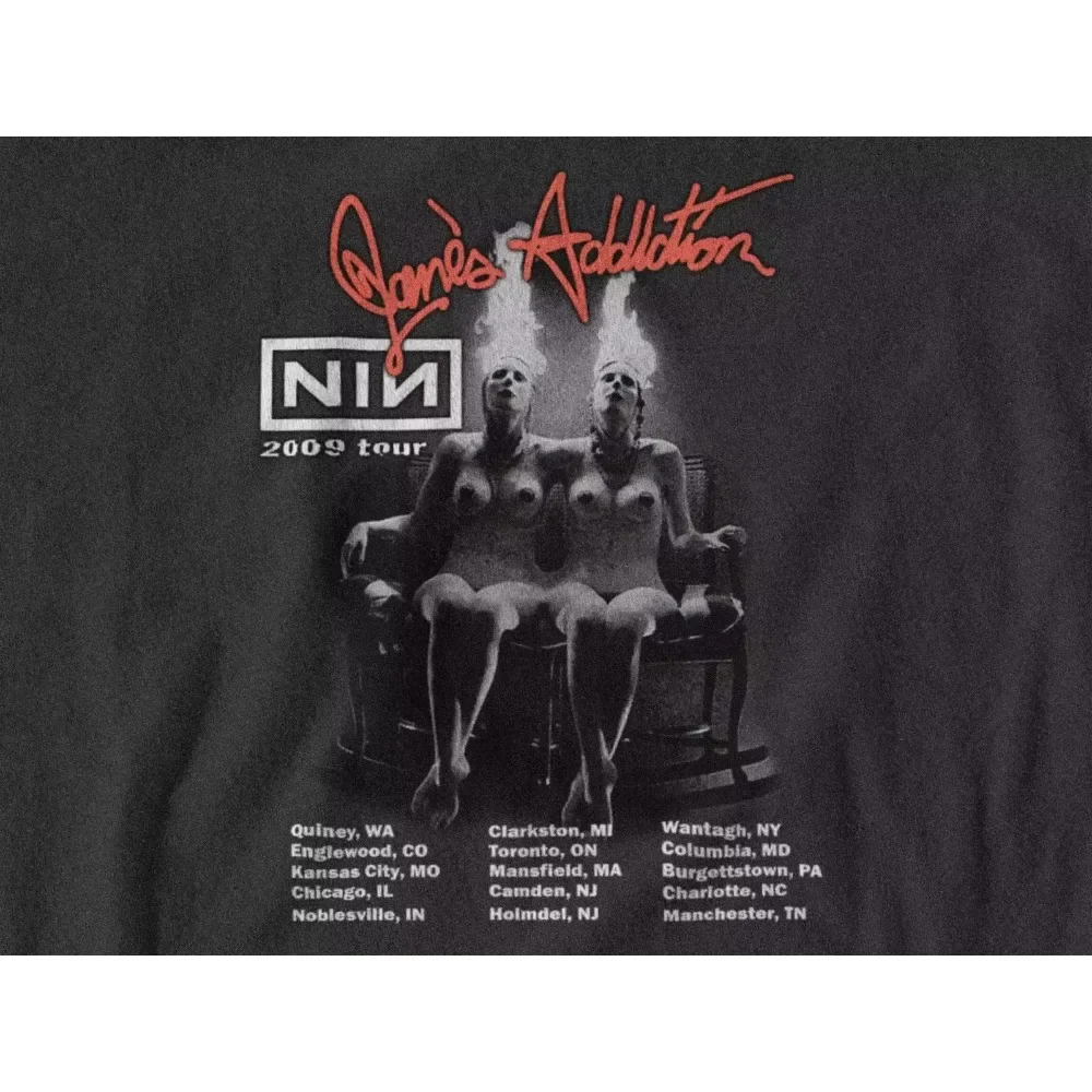 Nine Inch Nails NIN 2009 concierto Merch 2 caras Vintage gráfico camiseta masculina americano Hip Hop Rock manga corta hombres mujeres calle
