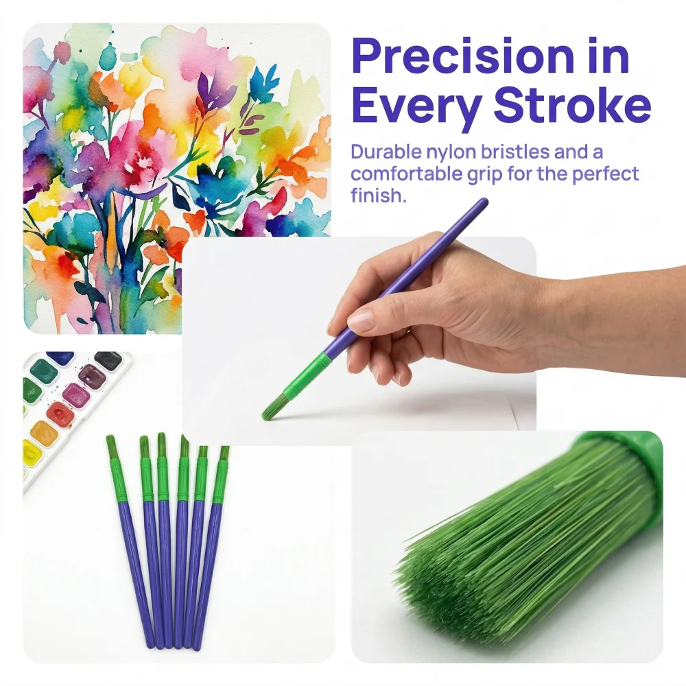 3/6/10Pcs Color Paint Brushes, Thick Grip Nylon Hair for Acrylic Watercolor, Non-Shedding DIY Art Supplies
