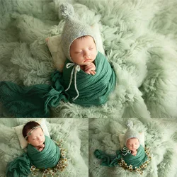 Recém-nascidos Fotografia Props Malha Hat, Swaddle Wrap, Tema Verde Set, Roupa recém-nascido, Studio Baby Photoshoot Acessórios