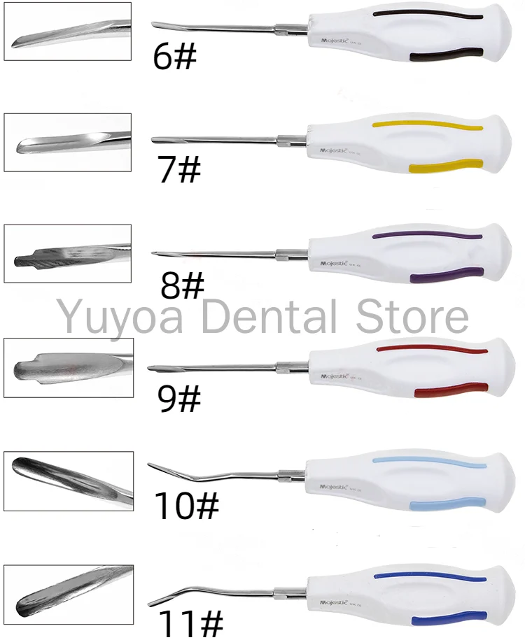 Aço inoxidável elevador dental elevadores, raiz curva, instrumento cirúrgico dentista, punho plástico, esterilizável, 16 estilos, luxo, 1pc