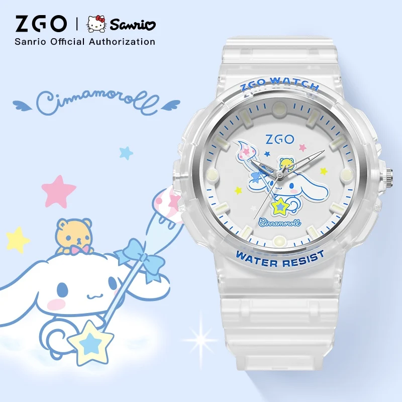 ZGO X Sanrio Cinnamoroll 어린이 시계 방수 패션 쿼츠 시계 빛나는 손 창조적 인 다이얼 플레이트 선물 소년 소녀 355