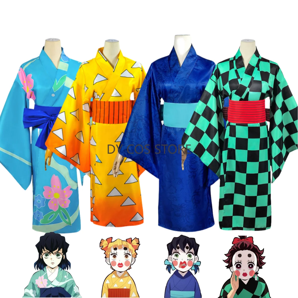 

Anime Agatsuma Zenitsu Kamado Tanjirou Hashibira Inosuke Cosplay Costume Japanese Kimono Bathrobe Man Woman Halloween Party Suit