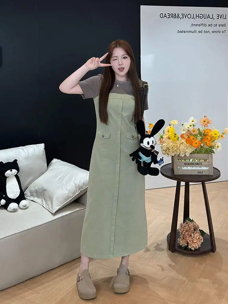 

plus Size A-Line Dr Faionable High Waist Padded Hip Concealing Women's Summer New Sle Slimming Korean Version Dr